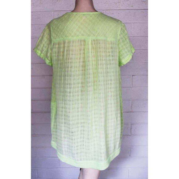 Soft Surroundings L 14 Pastel Chartreuse Sheer Textured Zip Front Tunic Cover-up - Picture 3 of 5
